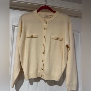 Vintage Kerri & Kelsey Beige Cardigan Long Sleeve Sweater Soft Acrylic Medium